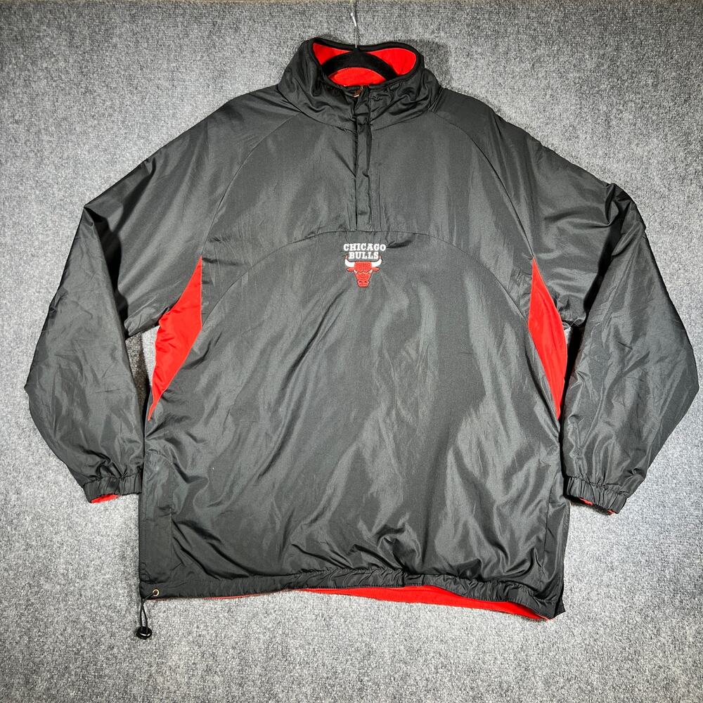 Vintage 90s Chicago Bulls Reversible Half Zip Pullover Fleece Jacket Black XL